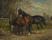 unknow artist, Two Horses at a Wayside Trough